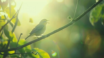 bird singing on branch : Generative AI - obrazy, fototapety, plakaty