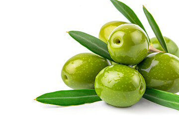 olives with green leaf isolated on white background - obrazy, fototapety, plakaty