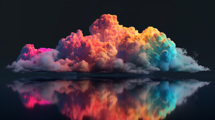  a vibrant, multicolored cloud formation with its reflection below, suggesting a surreal or fantastical atmosphere.