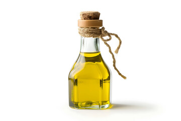 olive oil in glass bottle isolated on white background