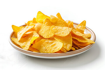 chips on a plate isolated on white background