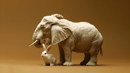 Ultra Detailed African Elephant and Rabbit Sculpture