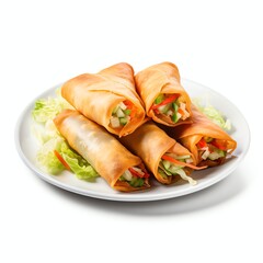 a fresh fried spring rolls filled with vegetables served on plate asian food, studio light