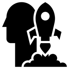 human thinking idea rocket launch startup solid glyph