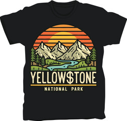 Yellowstone National Park t-shirt design, United States National Park sticker vector illustration design with adventure theme - obrazy, fototapety, plakaty