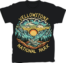 Fototapeta premium Yellowstone National Park t-shirt design, United States National Park sticker vector illustration design with adventure theme