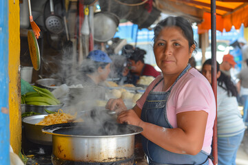Local Cook Preparing Food at Outdoor Market