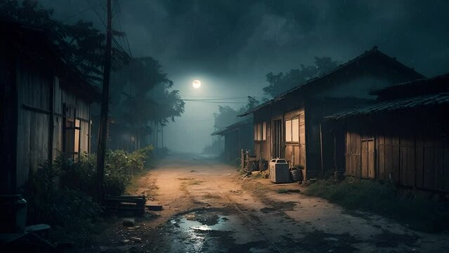 Vtuber Twitch Streamer Background of a poor village at night