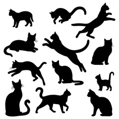 Vector illustration. Silhouette of cats set.