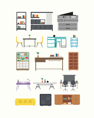 Simple and Minimalist Office Furniture Illustration Design Set