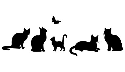 Vector illustration. Silhouette of cats set.