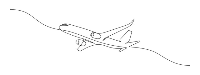 One continuous line drawing of Airplane path. Business Concept of world travel and international flight airline in simple linear style. Air plane trip in Editable stroke. Contour vector illustration © Olga Rai