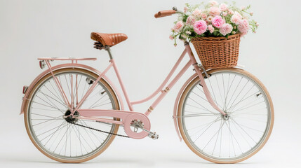 Fototapeta na wymiar Bicycle adorned with pink flowers, a vintage and classic illustration of cycling, featuring black silhouette, old-fashioned charm, and isolated on a white background