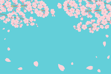 桜と空のフレーム背景_ベクターイラスト