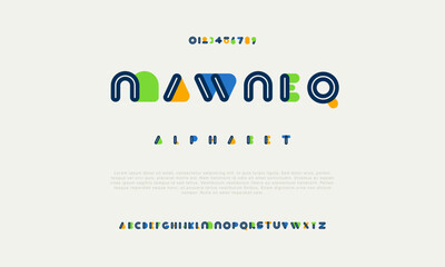 Mawneq creative modern urban alphabet font. Digital abstract geometric futuristic, fashion, sport, minimal technology typography. Simple numeric vector illustration