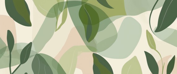 A soothing blend of organic leaf shapes and neutral hues creates a serene and minimalist eco-friendly pattern.