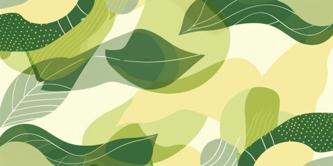 An inviting wave of green hues and subtle dot textures, this abstract design captures the essence of a fresh spring breeze.