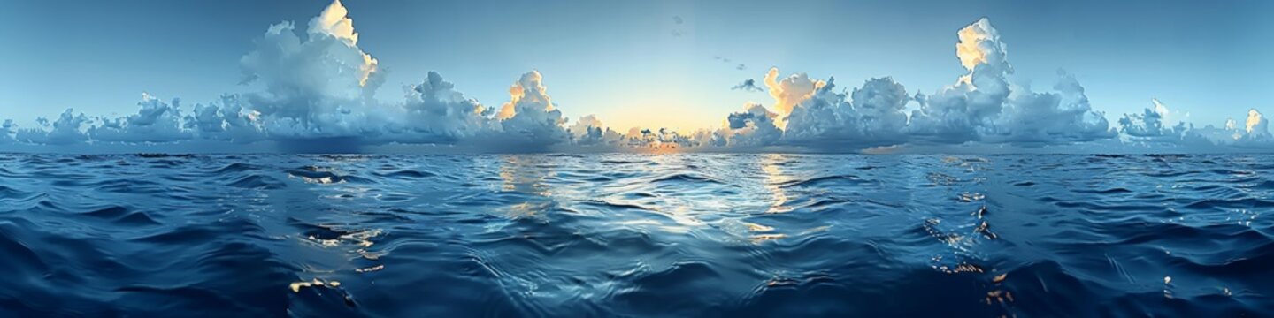 Captivating Wide Panoramic Image of Icy Waters and Sailing Icebergs Under a Golden Sunrise, Ideal for Climate Change Awareness Campaigns and Nature Backgrounds