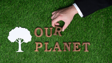 Eco awareness campaign for Earth day concept showcase message arranged in Save Earth on biophilic...