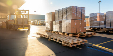 Efficient Warehouse Cargo Distribution: Industrial Freight Handling and Delivery Equipment Inside a Busy Factory Facility