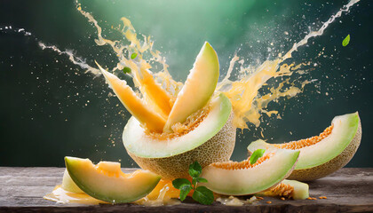 Abstrakcyjny melon, eksplozja soku. abstrakcje z owocami