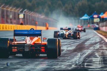 A sleek sports prototype speeds around the race track, its tires gripping the ground as it competes in the high-octane world of auto racing