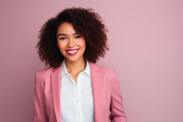 Portrait of a confident afro businesswoman looking at the camera over pink background