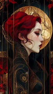 Art Nouveau Woman with Red Hair.
