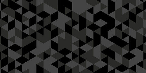 Seamless geometric pattern square shapes low polygon backdrop background. Abstract geometric wall tile and metal cube background triangle wallpaper. Gray and black polygonal background.