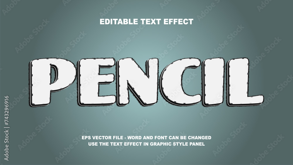 Wall mural editable text effect pencil 3d vector template