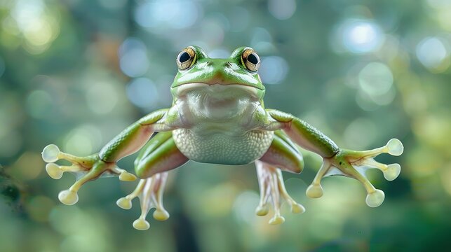 Leap day, 29 February 2024 greeting card with cute jumping Green Frog and Happy Leap Day text. Leap year, one extra day