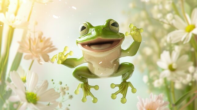Leap day, 29 February 2024 greeting card with cute jumping Green Frog and Happy Leap Day text. Leap year, one extra day