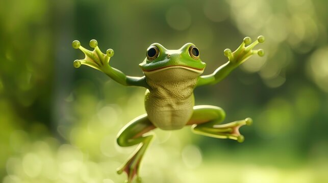 Leap day, 29 February 2024 greeting card with cute jumping Green Frog and Happy Leap Day text. Leap year, one extra day