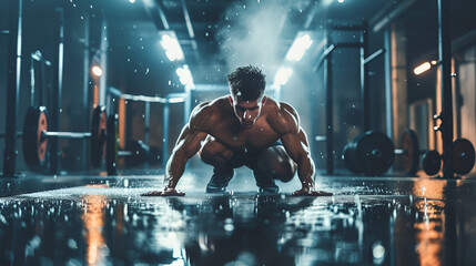 Strength in Motion: A Man's Gym Journey with Weights - obrazy, fototapety, plakaty