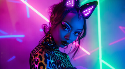 Wild Child Embrace your wild side with this rave look. A leopard print bodysuit and tulle skirt create a bold statement while LED cat ear headbands and a pack keep the outfit