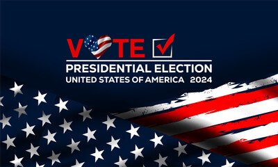 USA 2024 Presidential Elections Event Banner, background, card, poster design. Presidential Elections 2024 Banner with American colors design and typography. Vote day, November 5. US Election. - obrazy, fototapety, plakaty