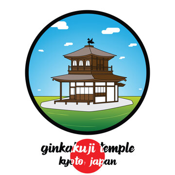Circle Icon Ginkakuji Temple. Vector illustration