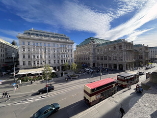 Hotel Sacher and Vienna Opera House at Albertina Platz, 2023. - 743311555