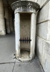 Stone sentry kiosk post in Vienna, Austria, 2023.