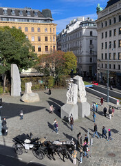 Aerial view of Helmut-Zilk-Platz anti-war plaza in Vienna, Austria, 2023 - 743311581