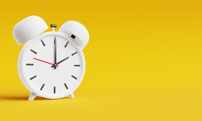 alarm clock on yelloow background 3d illustration