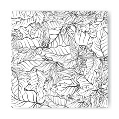 pattern with leaves. Black and white vector illustration.