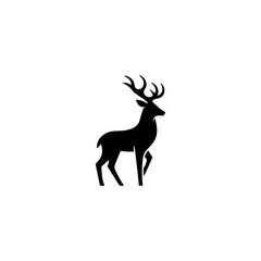 Simple Deer Logo Silhouette Black Flat Vector On white background