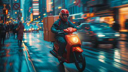 a motor courier riding a motorcycle through to his target - obrazy, fototapety, plakaty