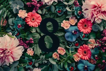 Meubelstickers Floral Wallpaper with Number 8, copy-space © tigerheart