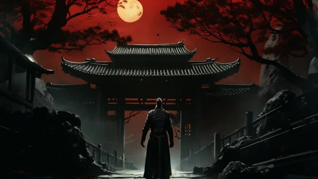 video illustration of a ninja heading to a scary temple