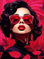A painting showcasing a woman confidently sporting red sunglasses, exuding a sense of style and attitude.