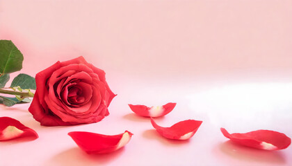 Red rose and roses petals Valentine's day banner
