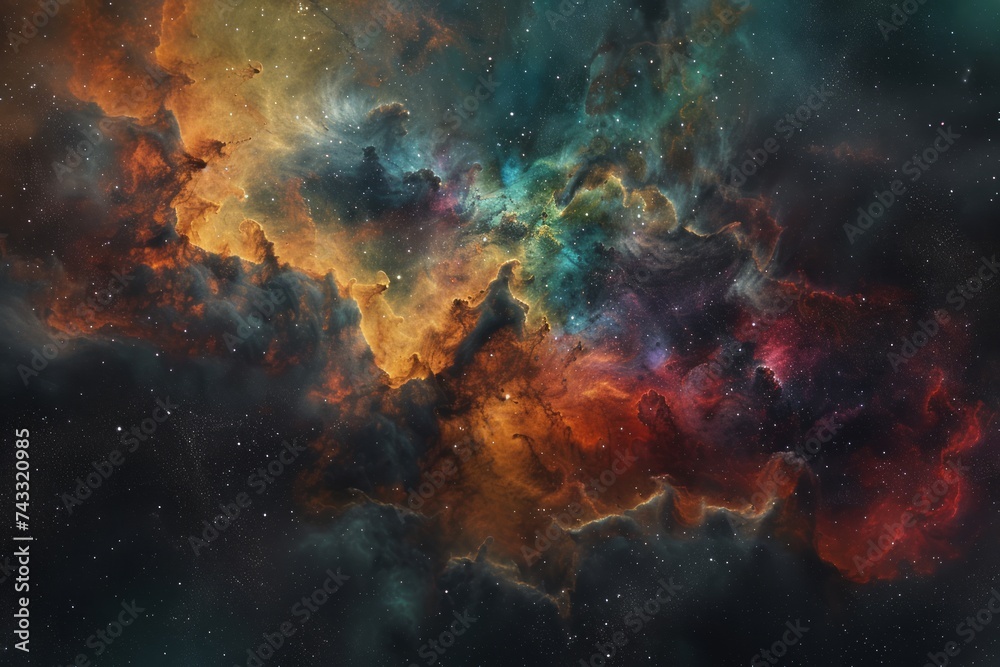 Wall mural a vivid and fantastical depiction of a nebula with bright colors and dynamic cloud formations agains