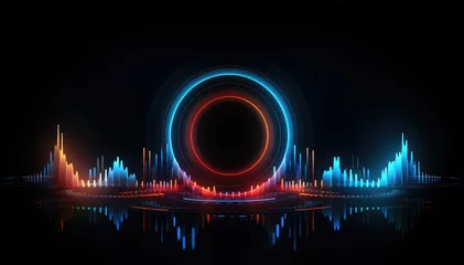 Zelfklevend Fotobehang The musical symbol of the circular audio equalizer. Sound wave vector icon. Illustration isolated on dark background. Abstract digital wave of circle line particles. Futuristic modern background © ribelco